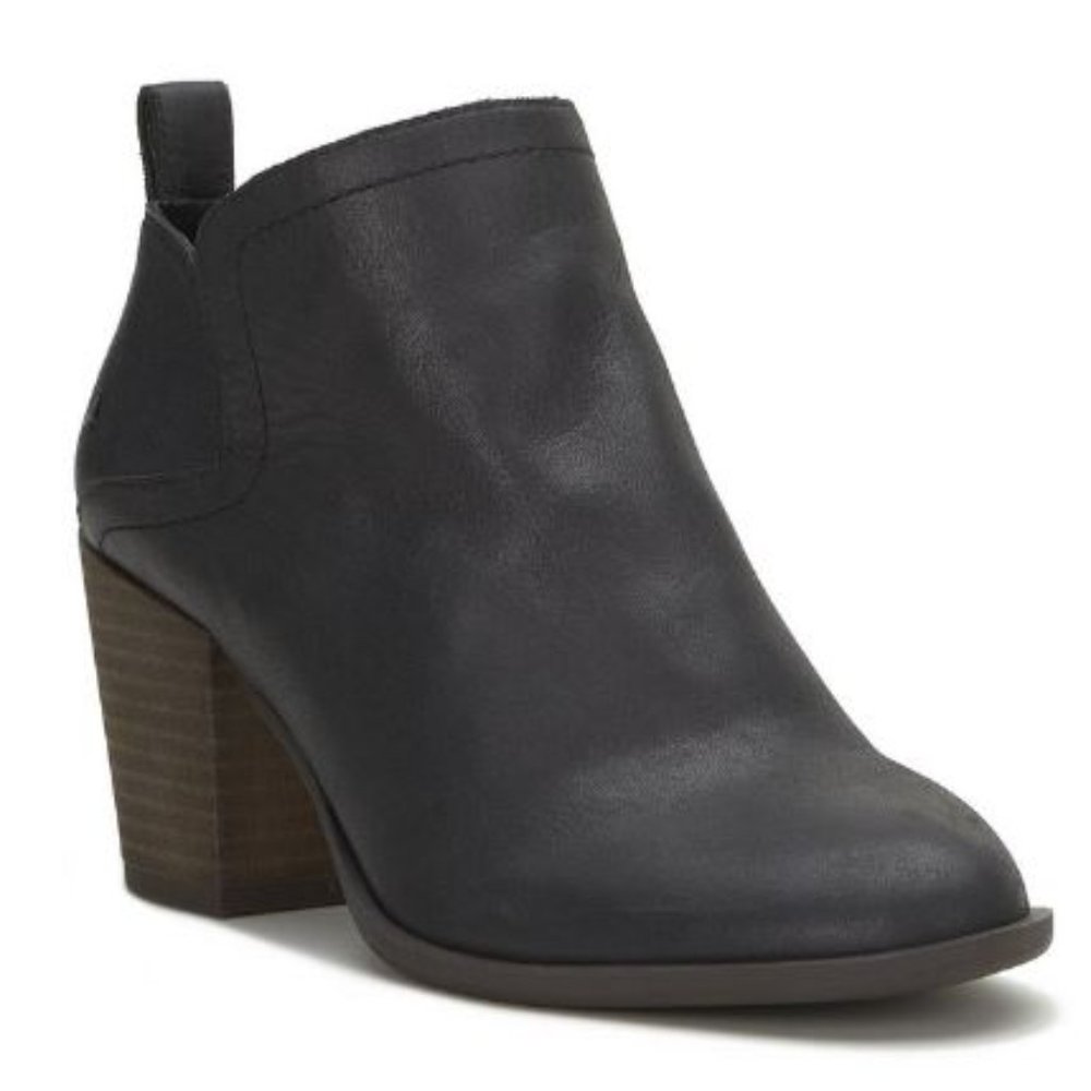 Lucky Brand Charcoal Black Leather Block Heel Ankle Booties